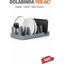 Aesco Fevito Çok Amaçlı Tabak Tava Tencere Kapağı Düzenleyici – Plastik Çekmece & Dolap Içi Organizer (Gri)