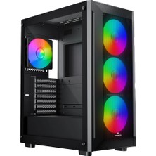 Aesco Gamebooster Raider GB-E651B 650W 80+ White USB 3.2 LED Eatx Mid Tower Siyah Kasa