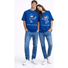 Mondschein Sevgili Kombini Robot Baskılı Çift Tişört Oversize Unisex Partner Kombin Seti