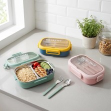 Aesco Deconox Paslanmaz Çelik Yemek Kabı 800 Ml, 2 Bölmeli Lunch Box, Çatal Kaşık Dahil, Kilitli Kapaklı Saklama ve Taşıma Kabı, 21X15X6,6 Cm, Pembe/mavi/yeşil