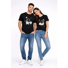 Mondschein Sevgili Kombini Astronot Baskılı Çift Tişört Oversize Unisex Partner Tişört 2’li Set