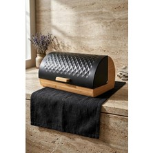Aesco Bambu Gövdeli Siyah Pane Ekmek Dolabı 38X25X18.5 cm - Mekanizmalı Metal Kapaklı Ekmeklik