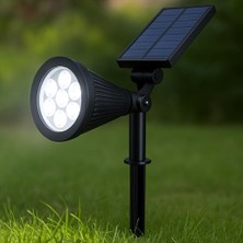 Aesco 7W Solar LED Bahçe Armatürü 6400K Beyaz Işık – Güneş Enerjili Kazıklı & Duvar Montajlı Çim Aydınlatma Lambası – 7 Led, IP65, 90 Lümen, 140X270X95 mm