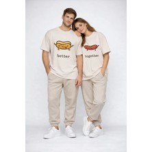 Mondschein Better Together Baskılı Sevgili Kombini Çift Tişört Oversize Unisex Çift Kombin