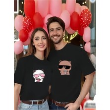 Mondschein Sevgili Kombini Çift Tişört Panda Baskılı Oversize Unisex Çift Kombin Sevimli Çift Tişört Seti