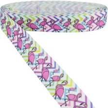 Aesco Parti Vitrini Renkli Flamingo Resimli Grogren Kurdela 2.5 Cm-1 Metre