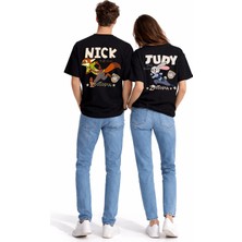 Mondschein Sevgili Kombini Crazy Animal Baskılı Çift Tişört Oversize Unisex Çift Kombin Karikatür Çift Set