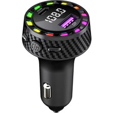 Aesco Rgb Işıklı 5.3 Bluetoothlu 30W USB Type C Hızlı Şarjlı Araç Kiti - Mp3 Çalar, Eller Serbest Modlu