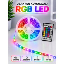 365Dükkan Rgb Şerit LED 5 Metre 12V 2835 Smd Kumandalı Renkli Oda ve Ev Aydınlatması