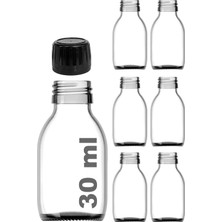 Aesco 30 ml Sızdırmaz Kapaklı Şeffaf Shot Şişesi 30 cc Ginger Şat Beyaz Cam Şişe 6 Adet (Kilitli Plastik Siyah Kapak)