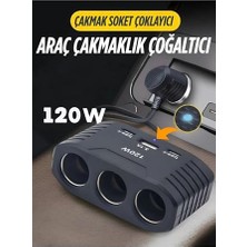 Aesco 3 Lü Çakmak Soketi 120W Çakmaklık Çoğaltıcı 2 USB 1 Type-C Araç Şarj Cihazı Çakmak Çoklayıcı