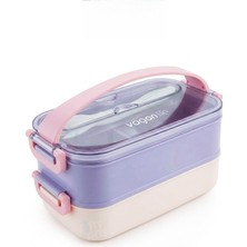 Aesco 1400 ml Iki Kat Üç Bölme Paslanmaz Çelik Lunch Box Yeni Nesil Sefer Tası - Kaşıkçatallı -1400462