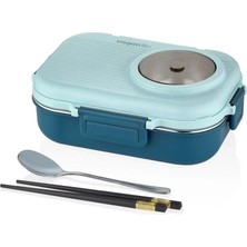Aesco Vagonlife Beslenme Kutusu Paslanmaz Çelik - 1100 ml Sos (Yoğurt) Kaseli Yeni Nesil Lunch Box (Mavi)
