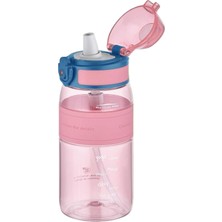 Aesco Uzspace 440ML Mini Boy Silikon Gövde Pipetli (Isırılmaz) Tritan Su Matarası (Pembe)