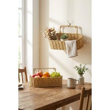 Aesco Buffer 2'li Duvar Askılı Oval Plastik Rattan Organizer Sepeti, Hasır Görünümlü Banyo ve Mutfak Raf Düzenleme Ünitesi, 28X10X7CM ve 31X12X7CM