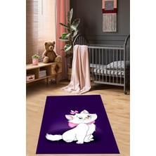 Aesco Pelangi Kedili Halı Kedi Desenli Renkli Dijital Baskı Yıkanabilir Kaymaz Taban Bebek ve Çocuk Odası Halısı, Mor 180 x 280