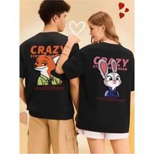 Mondschein Sevgili Kombini Crazy Animal Baskılı Çift Tişört Oversize Unisex Çift Kombin Karikatür Çift Set