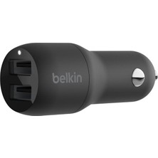 Aesco Belkin Boost Charge Çift Bağlantı Noktalı 24 W Araç Şarjı, iPhone ve Android Telefon Uyumlu, Siyah, CCB001BTBK