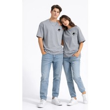 Mondschein Sevgili Kombini Minimal Uzay Gezegen Baskılı Çift Tişört Oversize Unisex Partner Tişört 2'li Set