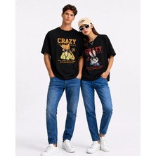 Mondschein Sevgili Kombin Tişörtü Crazy Bunny Couple Baskılı Unisex Oversize %100 Pamuk Tişört Seti