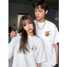 Mondschein Sevgili Kombin Tişörtü Müzik Yapan Kedi Baskılı Unisex Oversize %100 Pamuk Çift Tişörtü