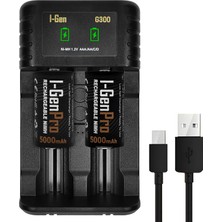 Aesco I-Gen Batteries G32C 2’li Aa/aaa/c/d Pil Şarj Aleti + 2 Adet Pro HR14 C Orta Boy 5000 Mah 1.2V Ni-Mh Şarj Edilebilir Pil Seti
