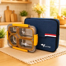 Aesco Valkyrie 304 Paslanmaz Çelik 4 Bölmeli Sarı Lunch Box Termal Çantalı – Sızdırmaz Beslenme Kabı, Çatal Kaşık Dahil