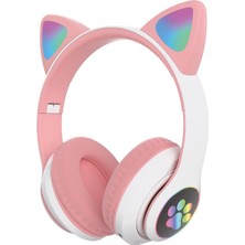 Aesco Sunix Wireless 5.0 Stereo Kedi Kulak Üstü Bluetooth Kulaklık Pembe Blt-44