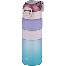Aesco Vagonlife Çift Renk 600ML Kaydırmaz Silikon Gövde Rahat Içim-Pipetsiz- Motivasyon Su Matarası Mor