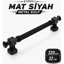 Badem10 Mat Siyah 320 mm 32 cm Çizgili Metal Modern Kulp Mobilya Dolap Çekmece Mutfak Kapak Kulpu Gardırop