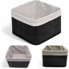 Aesco Deconox Bambu Çok Amaçlı Saklama Kutusu Düzenleyici Kare Organizer, Dekoratif Bambu Düzenleyici Siyah (20X20X13CM)