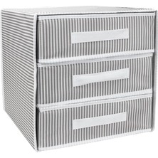 Aesco Katlanabilir Üç Çekmeceli Dolap Düzenleyici Çamaşır Organizeri Takı Kutusu Gardrob Kumaş Düzenleyici 32X32X32CM (1)