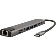 Aesco Raca, Type-C 8in1 HDMI Çok Fonksiyonlu USB 3.0, Dock Station, Tf-T, Sd, Usb2.0, Hdmı, Usb-C, Pd, RJ45,
