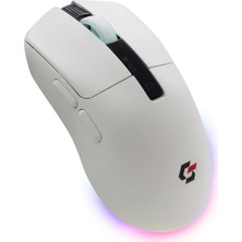Aesco Gravion Sharper Rgb Işıklı Kablosuz Gaming Oyucu Mouse 12000 Dpı, Ultra Hafif, Bluetooth + 2.4g Kablosuz + Kablolu, Huano Silent Switch Tıklama, PAW3311 Sensör, 400MAH Batarya, Beyaz Gamer Faresi