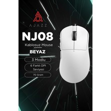 Aesco Coverzone Kablosuz Gaming Mouse Beyaz 3 Modlu (2.4g + Bluetooth + Kablolu) 6 Kademeli 3200 Dpı Rgb Işıklı 70G Hafif Type-C Şarjlı 300MAH Sağ El Ofis ve Oyuncu Faresi | Ajazz NJ08 (NJ08 - Beyaz)