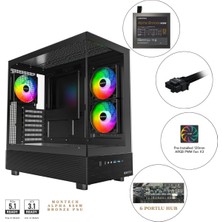 Aesco Montech Xr Cam Panel Oyuncu Kasası Siyah + Alpha 80+ Bronze 850W Atx 3.1 Gen5.1 Psu + 6 Port Fan & Argb Kontrolcü