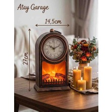 Atay Garage Retro Tasarım Şömine Görünümlü  Dekoratif Saat Masa Saati