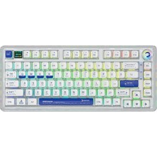 Aesco Gamepower Gasket Pro x Kablosuz Mekanik Oyun Klavyesi, %75 Düzen, Üçlü Mod (Kablosuz, Bluetooth, Kablo), Rgb, 81 Tuş, Doğrusal Anahtarlar, Akıllı Ekran, Beyaz