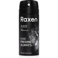Aesco Raxen Erkek Deodorant Spreyi - Black Serisi - 150ML - Etkili Ter Kokusu Önleyici - Alüminyumsuz ve Leke Bırakmayan Formül - Gün Boyu Ferahlık Veren Erkek Vücut Spreyi