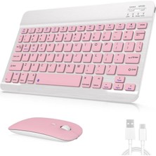 Aesco Psr Aksesuar Kablosuz Bluetooth Klavye ve Mouse Seti – Tüm Cihazlarla Uyumlu (Pembe)