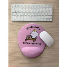 Aesco Rakkun Shop Şimdi Çalış Sonra Ağlarsın Baskılı Bilek Destekli Oval Mouse Pad, Mor