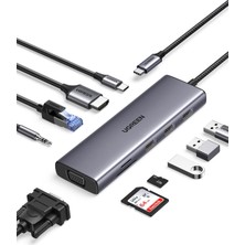 Aesco Ugreen USB C Yerleştirme Istasyonu 10'u 1 Arada 4K Hdmı, Vga, 3 x USB A 3.0, Pd 100W, Ethernet, 3,5 mm Ses, Sd/tf ile