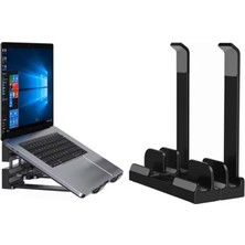 Aesco Mcstorey Laptop Stand Dikey ve Eğimli 3 Slotlu Ayarlanabilir Masaüstü Organizer Telefon Tablet Uyumlu Kaymaz Silikon Pedli Ergonomik Masa Düzenleyici Pvc Tpu Alaşım Siyah
