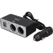 Aesco 12-24V Çift USB Girişli, 70CM Kablolu, 100W, 3'lü Araç Çakmak Çoklayıcı, Otomobil Şarj Adaptörü