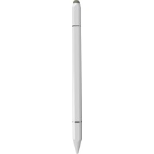 Aesco Infomax 3'ü 1 Arada Dokunmatik Stylus Kalem Tablet Telefon Uyumlu Hassas Nano Kumaş Uç Şeffaf Disk Uç Tükenmez Kalem Manyetik Kapak Beyaz