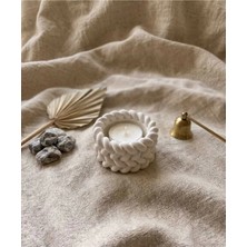 Kendin Boya Taş Tozu Örgü / Halat Dokulu Dekoratif Tealight Mumluk ve Hobi Seti (12 Renk Boya + Fırça Hediyeli)