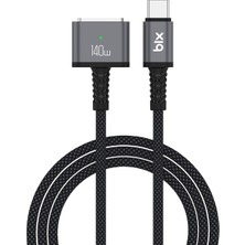 Aesco Bix BXM3C 140W Type-C To Magsafe 3 Macbook Pro ve Macbook Air 13″ 14″ 16″ M1 M2 Uyumlu Pd 3.1 Manyetik Örgülü Hızlı Şarj Kablosu 2 Metre