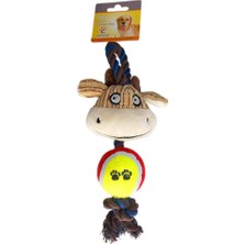Aesco Eastland 510137 Evcil Hayvan (Kedi - Köpek) Oyuncağı, Inekli ve Tenis Toplu Stres Ipi, 35X12 cm