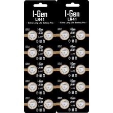 Aesco I-Gen Batteries LR41 1.5V Alkalin Düğme Pil (Ag3, G3, 192, L736) (20 Adet)