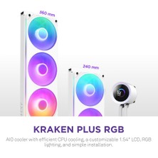 Aesco Nzxt Kraken Plus 240 Rgb - Aıo Cpu Sıvı Soğutucu - 240MM Radyatör - F240 Rgb Çekirdek Tek Çerçeve Fan - Özelleştirilebilir 1,54 Inç Kare LCD - Amd® Am5, Am4 - Intel® Lga 1851/1700, 1200/115X - Beyaz